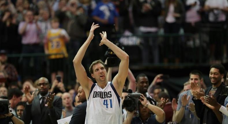 Dirk Nowitzki #41 of the Dallas Mavericks became only the sixth player in NBA history to reach the 30,000-point mark this year when he broke the barrier in March