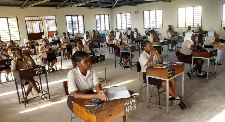 Female students sitting for the KCSE exams