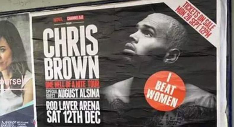 Chris Brown's tour posters in Australia branded with 'I beat women'