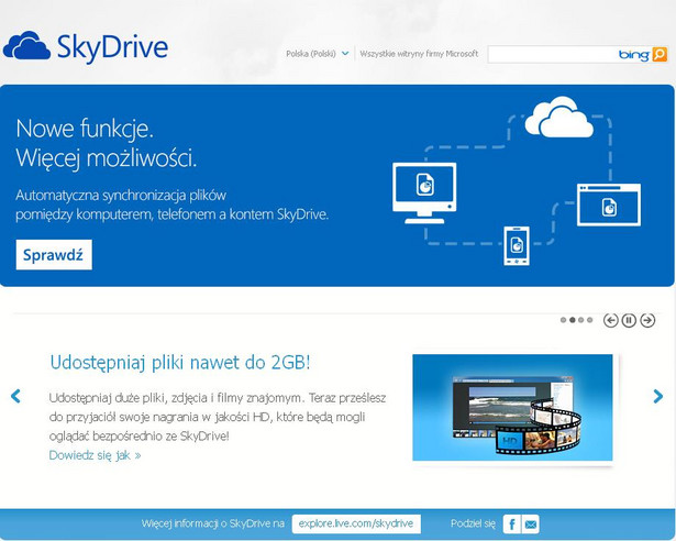 SkyDrive. Fot. Screen z ekranu