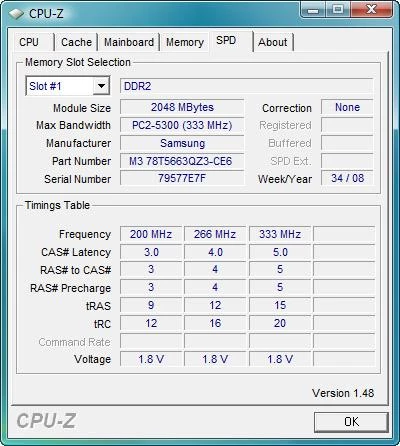 Informacje o modułach pamięci z programu CPU-Z
