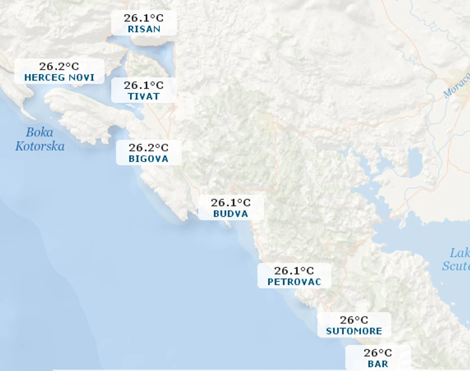 Crna Gora - temperatura mora