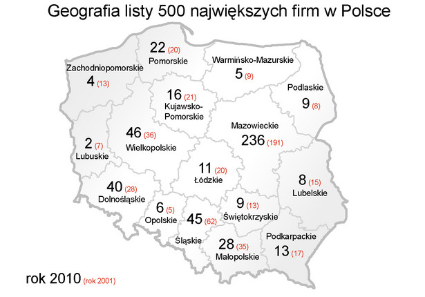Geografia listy 500 największych firm w Polsce