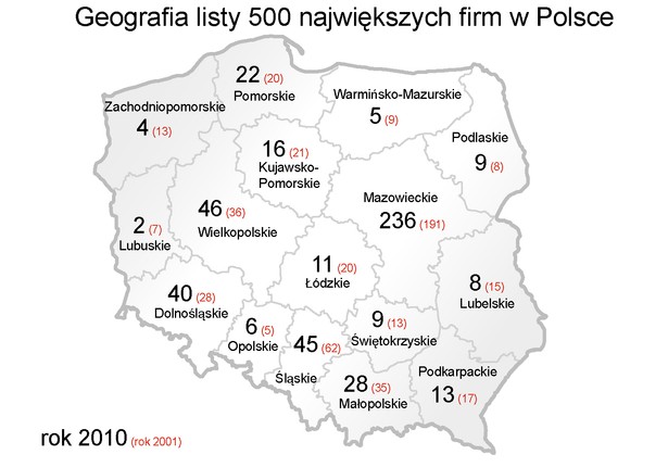 Geografia listy 500 największych firm w Polsce