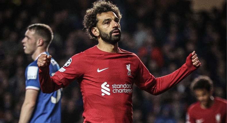 Mohamed Salah celebrates hattrick against Rangers