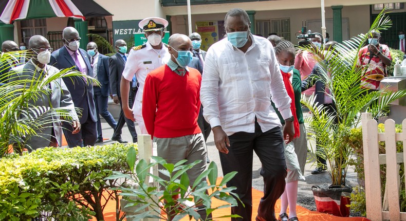 Uhuru in Westlands Primary for Virtual meeting with UK Prime Minister