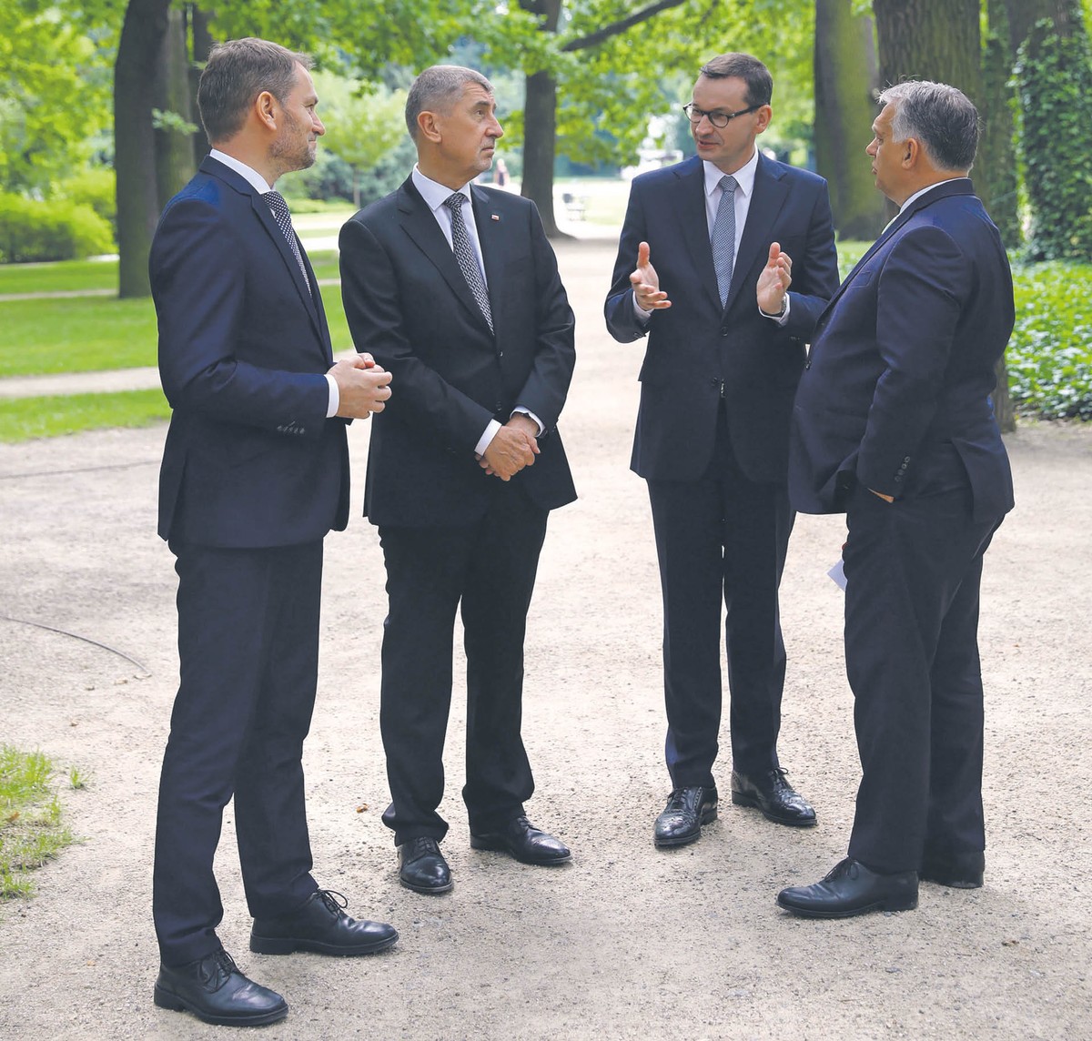 Premierzy Viktor Orbán, Mateusz Morawiecki, Andrej Babiš i Igor Matovič podczas spotkania w Warszawie w 2020 r.