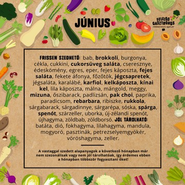 júniusi szezonális zöldségek és gyülölcsök