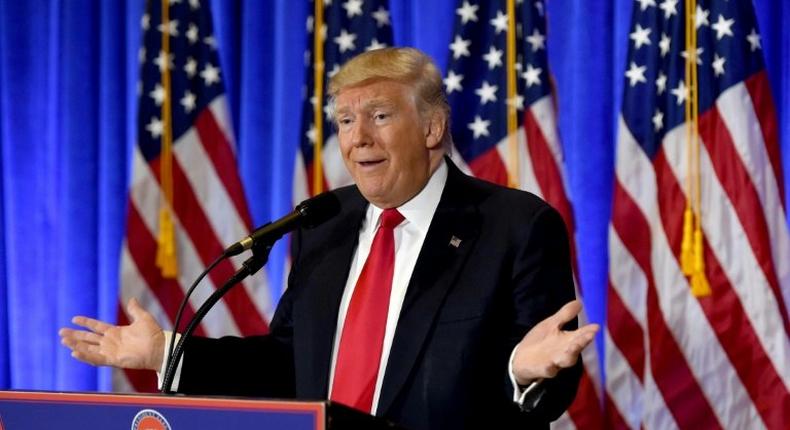 US President-elect Donald Trump speaks during a press conference on January 11, 2017