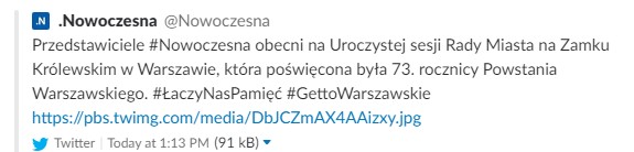 Wpis Nowoczesnej na Twitterze