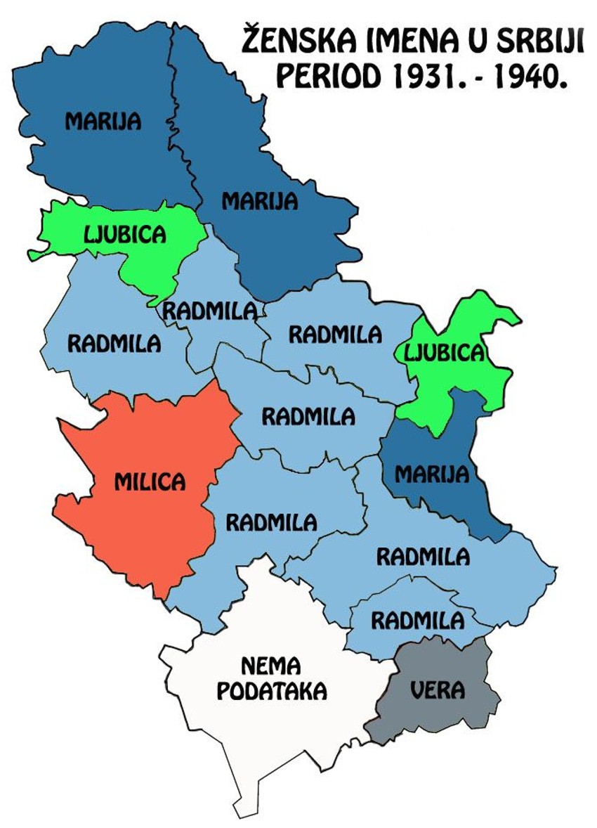 Najpopularnija ženska imena u periodu 1931 - 1941