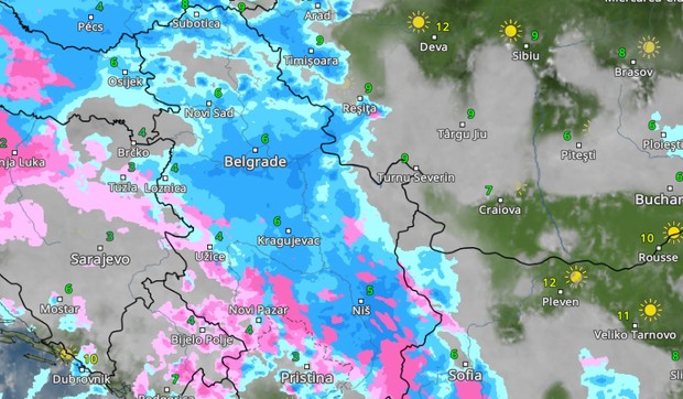 Kretanje padavina u petak u 8 časova 