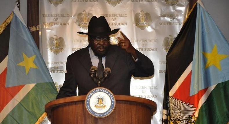 South Sudan's President Salva Kiir addresses a news conference at the Presidential palace in Juba, September 15, 2015. REUTERS/Jok Solomun