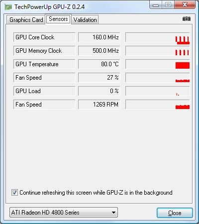 Temperatura GPU na karcie Radeon HD 4850 w stanie spoczynku