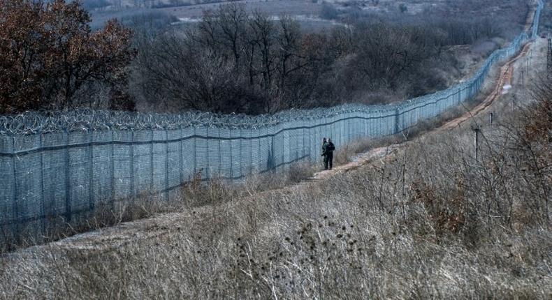 Bulgarian border police patrol the Bulgaria-Turkey border near the town of Lesovo on February 21, 2017