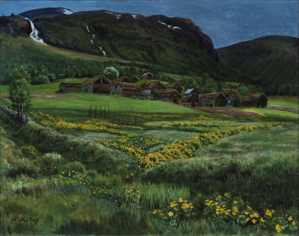 Nikolai Astrup - "Czerwcowa noc i stare zabudowania wiejskie" (1902–1908)