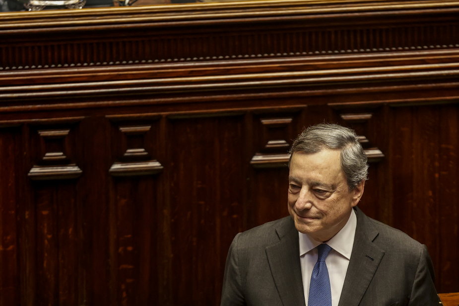 Mario Draghi po ogłoszeniu swej dymisji w parlamencie (lipiec 2022 r.)