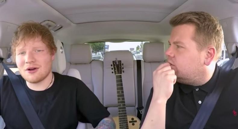 Ed Sheeran, left, and James Corden in a new edition of Carpool Karaoke.