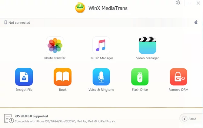 Główne okno programu do przesyłania plików między iPhone'em a komputerem - WinX MediaTrans 6.0