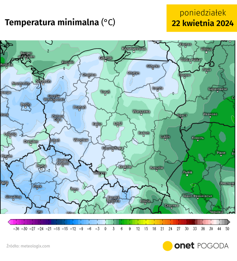 W zachodniej połowie Polski pojawią się przymrozki