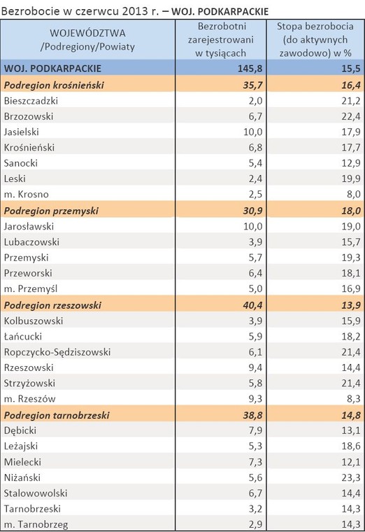 Bezrobocie w czerwcu 2013 r. – WOJ. PODKARPACKIE