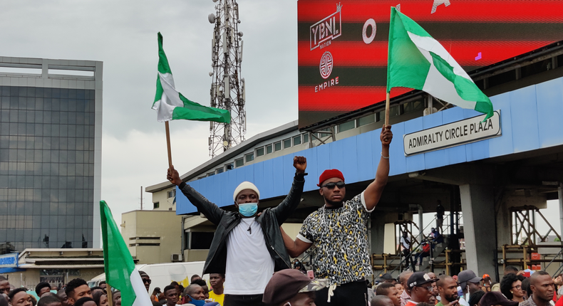 #EndSARS protesters at the Lekki Toll Gate, Lagos