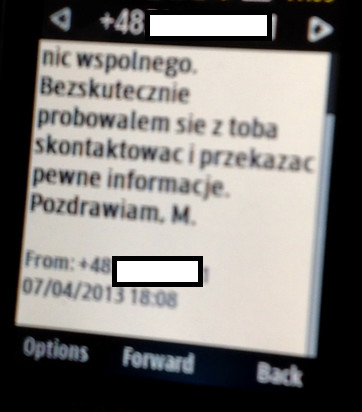 SMS, jaki Mieczysław Bull wysłał do Waldemara Skrzypczaka