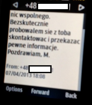 SMS wysłany do Waldemara Skrzypczaka