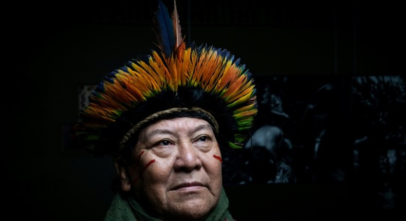 Davi Kopenawa Yanomami, spokesman for the Yanomami indigenous people of Brazil, at a conference in Paris on January 29, 2020