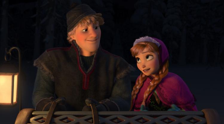 Anna és Kristoff a Jégvarázs lovaskocsis jelenetében
