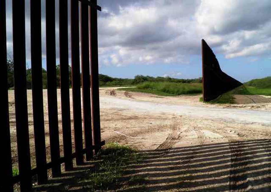A gap to make way for a road in the US border fence in Brownsville, Texas, on November 17.