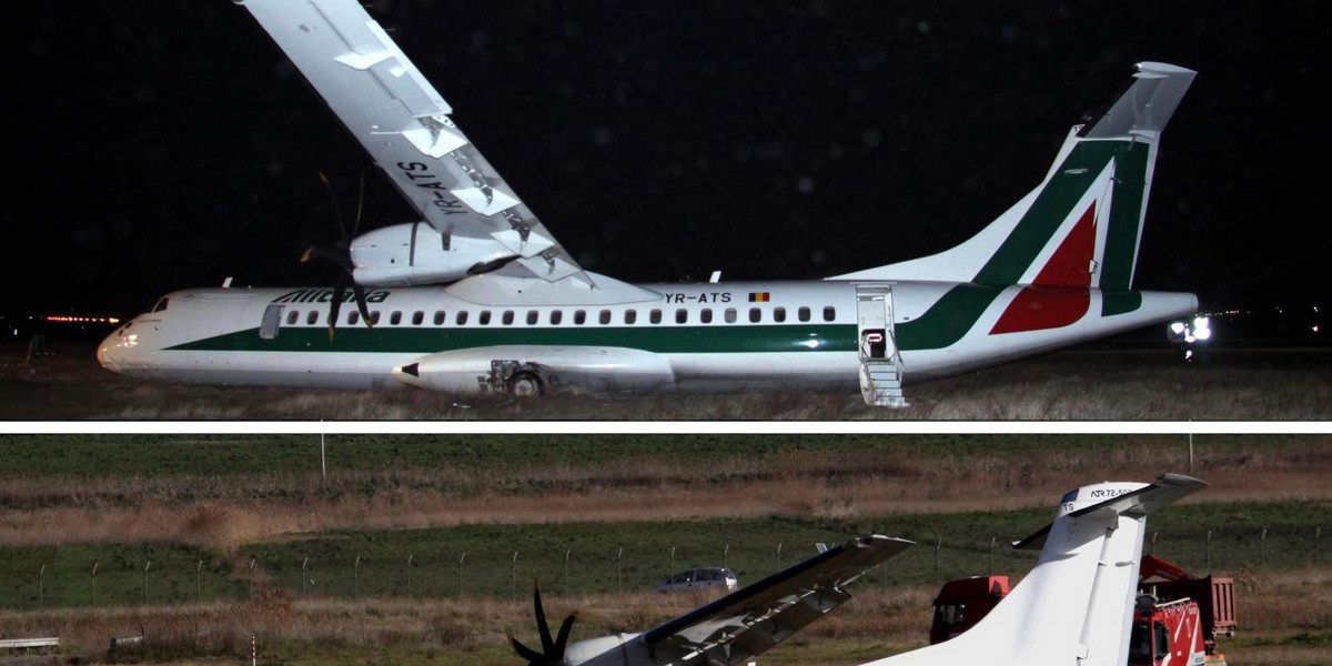 samolot Alitalia który ladował na brzuchu