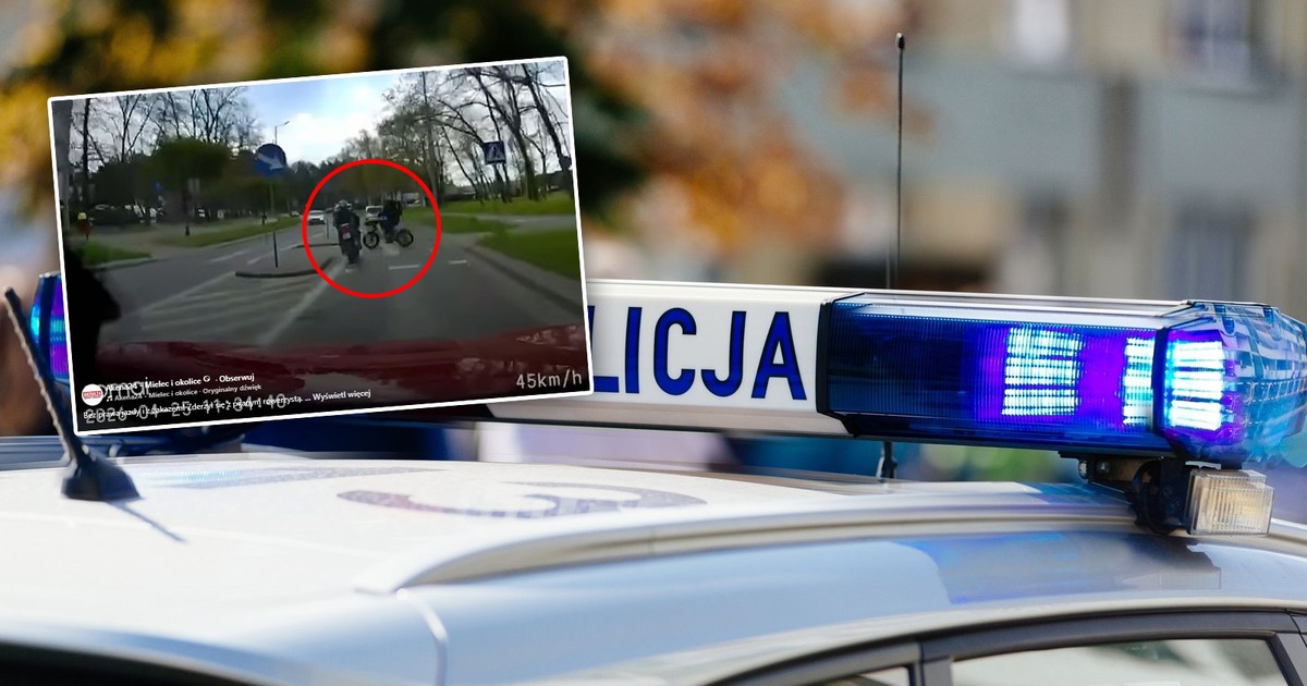 Pijany rowerzysta vs motocyklista bez prawa jazdy. Kolizja na kamerze