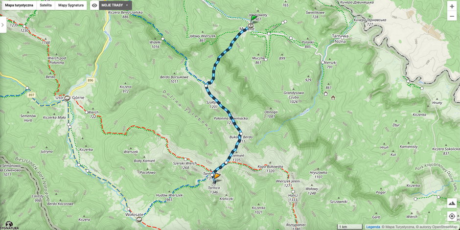 Trasa szlaku Muczne - Tarnica przez Bukowe Berdo