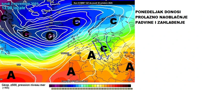 Prolazno naoblačenje i padavine u ponedeljak, 3. novembra