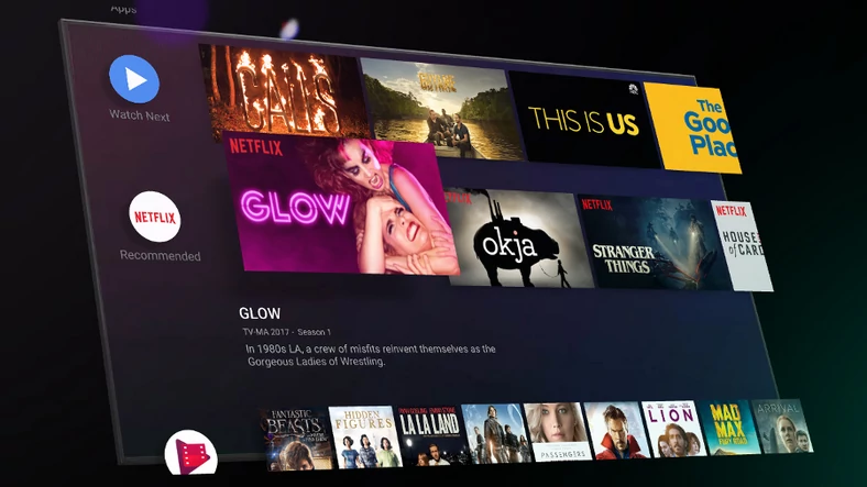 Nowe, uproszczone menu Android TV pozwala od razu przeskoczyć do jednego z ostatnio oglądanych seriali na Netfliksie