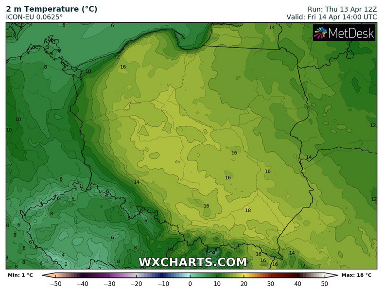 Słupki rtęci lokalnie pokażą prawie 20 st. C! Najchłodniej będzie nad morzem oraz wzdłuż zachodniej i południowo-zachodniej granicy