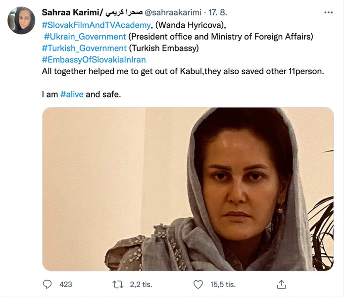 Sahraa Karimi thanked the Slovaks for their help in evacuating them from Kabul.