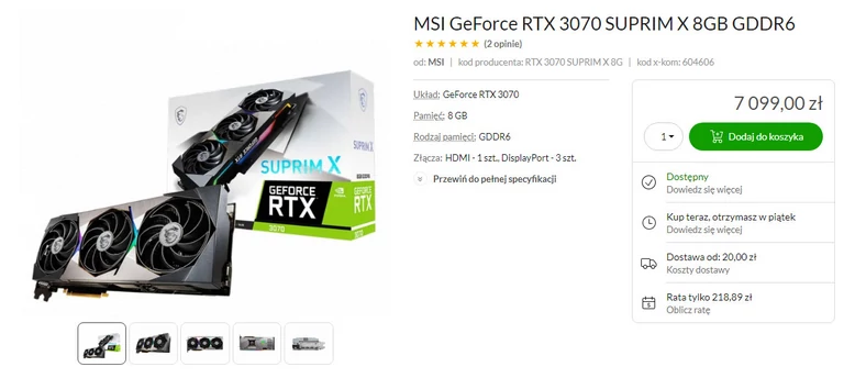 GeForce RTX 3070 za ponad 7000 zł nie jest obecnie niczym zaskakującym