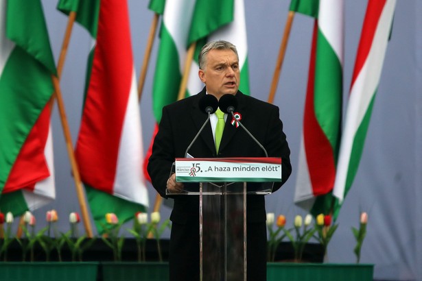 Viktor Orban w czasie przemówienia w Budapeszcie. 15.03.2018