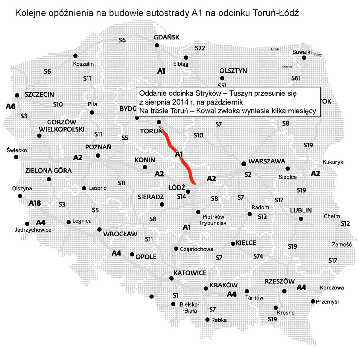 Kolejne opóźnienia na budowie autostrady A1 na odcinku Toruń-Łódź
