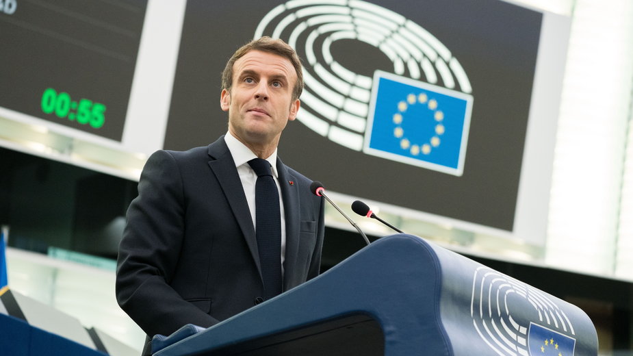 Prezydent Francji Emmanuel Macron w Parlamencie Europejskim. Strasburg, styczeń 2022 r. 