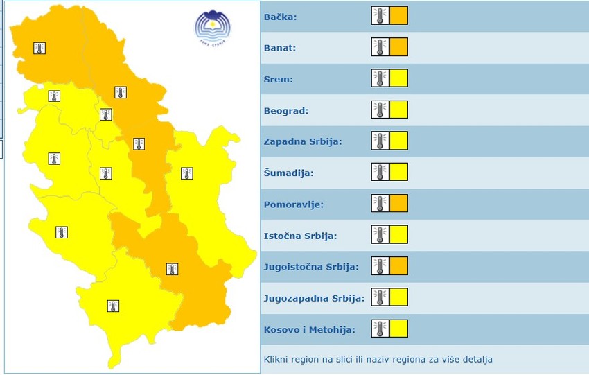 Meteoalarm za sredu
