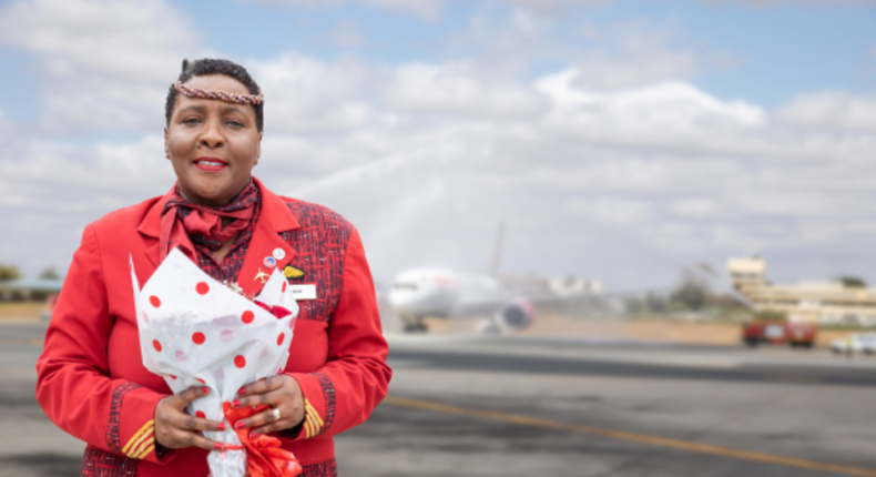 Long-serving KQ staffer Alice Waweru receives unforgettable water cannon salute