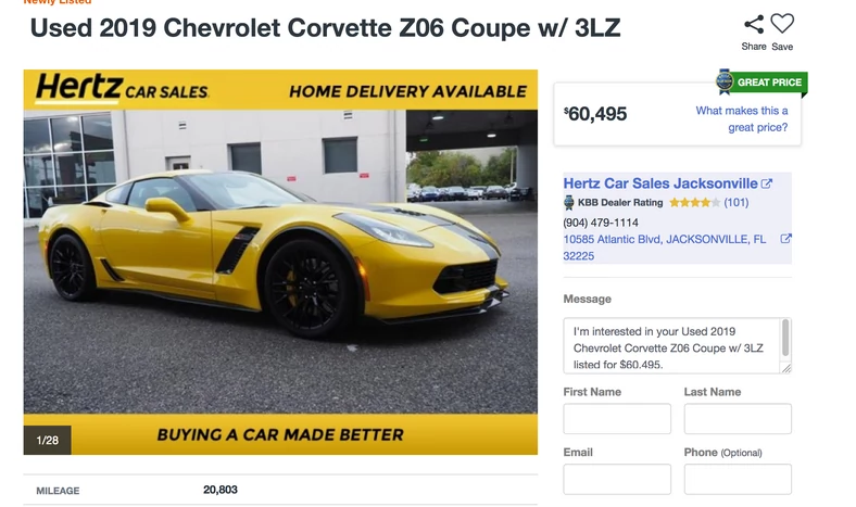 Hertz wyprzedaje Chevrolety Corvette