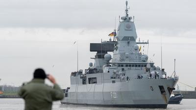 The Hessen as it departs for deployment in the Red Sea on Feb. 8, 2024 in Wilhelmshaven, Germany.Photo by David Hecker/Getty Images