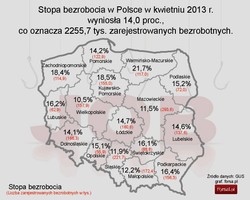 Bezrobocie w Polsce według powiatów - kwiecień 2013 r. (mapa)