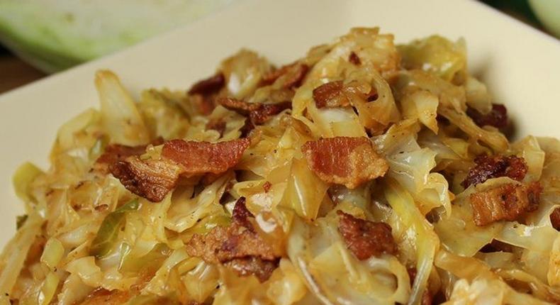 Fried Cabbage with Bacon, Onion, and Garlic