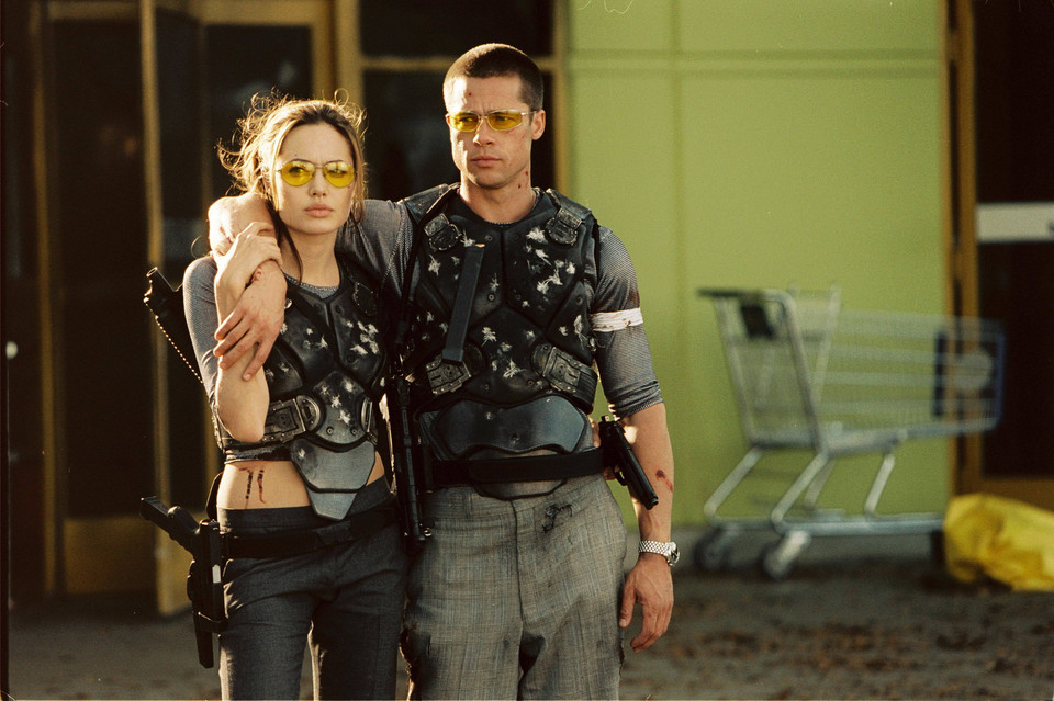 Brad Pitt i Angelina Jolie na planie filmu "Pan i Pani Smith" (2005 r.)