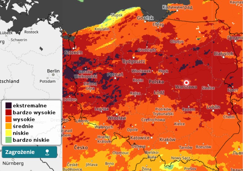 Zagrożenie pożarowe w Polsce w środę